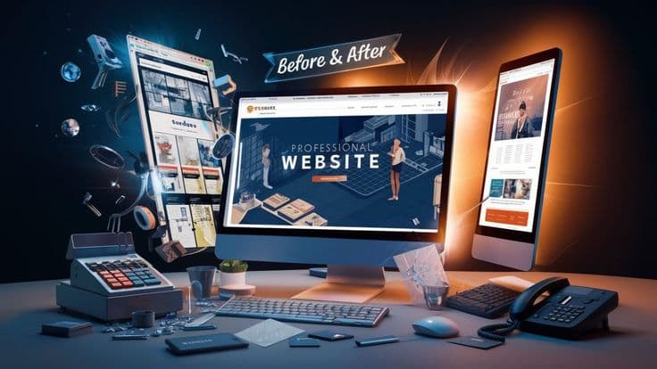 A website design displayed across desktop and mobile devices.
